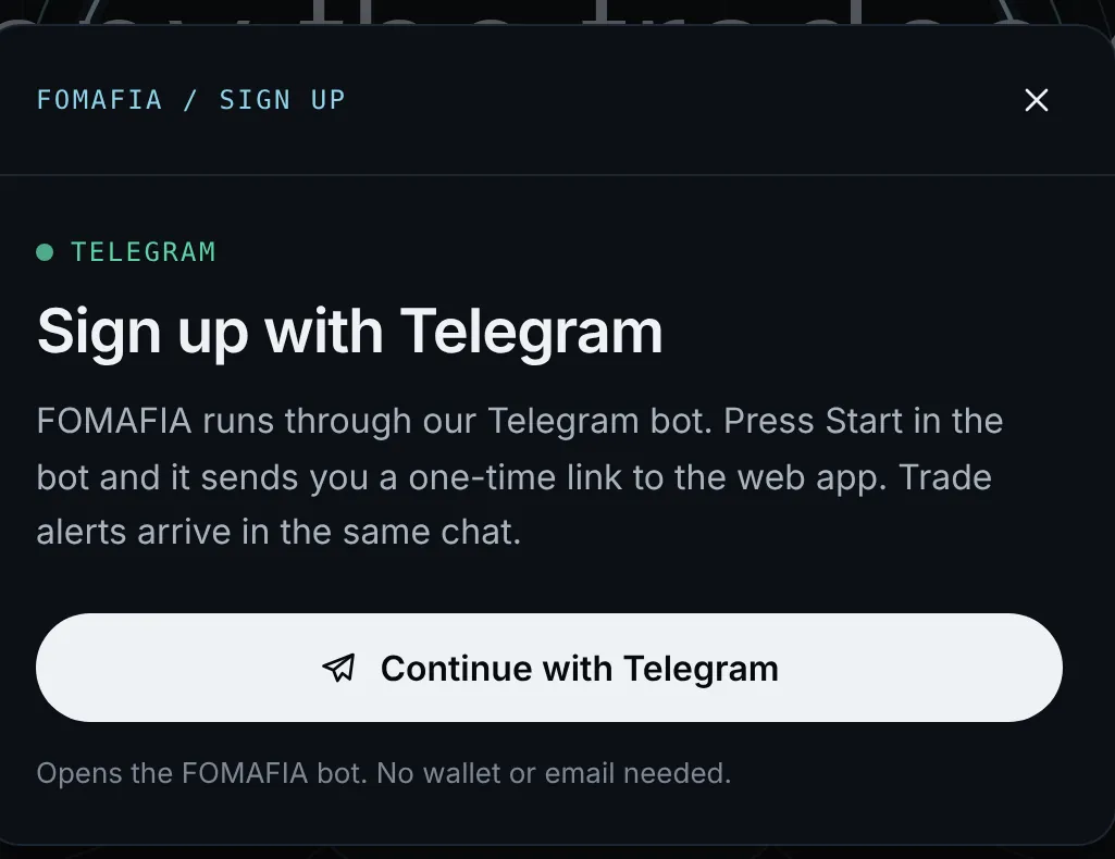 Every Start button leads to the FOMAFIA bot. Sample screen.